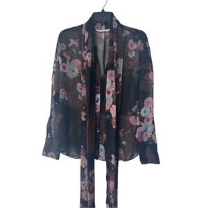 NWOT Zara Floral Tie-Neck Sheer Blouse Size XS